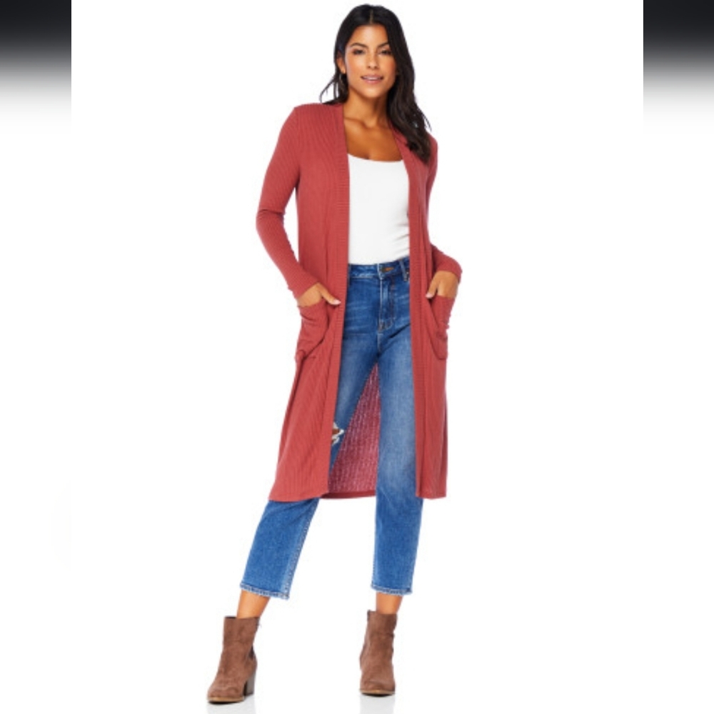 Midi Rib Cardigan with Pockets in Mineral Re Size: M (6-8)